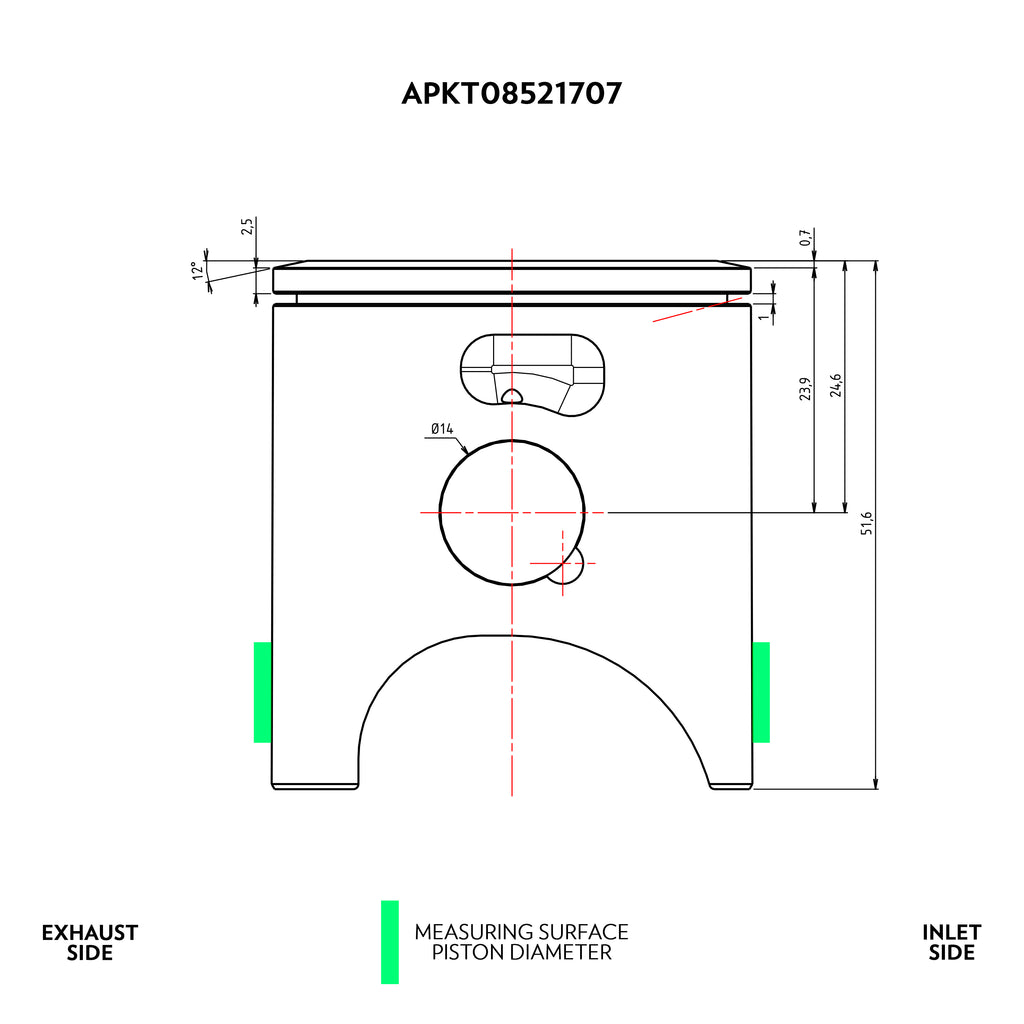 VHM piston kit KTM 85SX 2003 - 2023 / Husqvarna TC85 2014 - 2023 / GasGas MC85 2021 - 2023 Ø46.98 (12° top) APKT08521707D