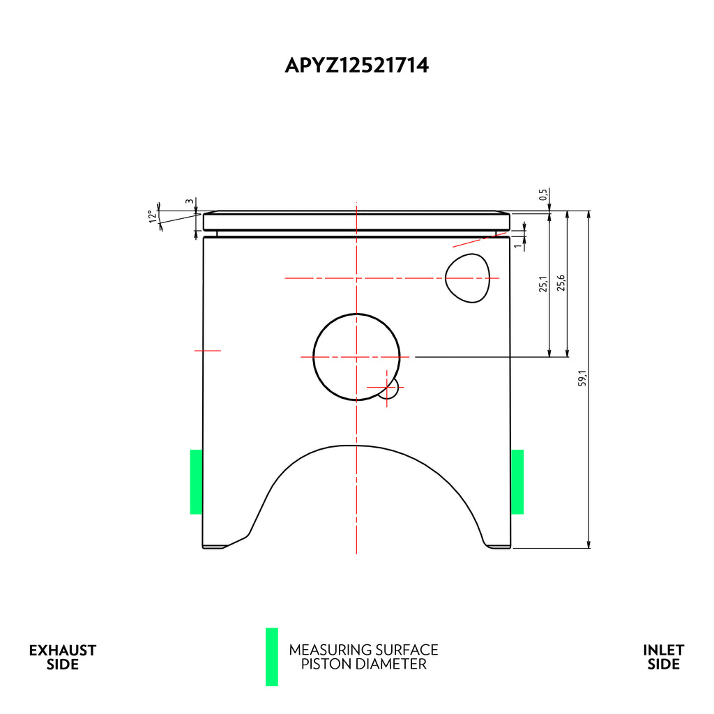 VHM piston kit Yamaha YZ125 2005 - 2021 / Fantic XX125 2021 Ø53.96 (20mm small end bearing, +3mm conrod) APYZ12521714B