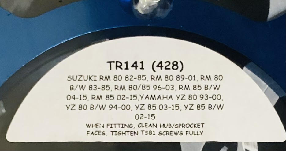 Yamaha YZ80/85 RM 80/85 82-15 Suzuki/ Big Wheel Talon Rear Sprocket Blue 428 Pitch  TR141RL-G