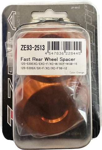 KTM 125-530SX/ XC/ EXC/ XCW 08-ON ZETA FAST REAR WHEEL SPACER (ORANGE) ZE93-2513