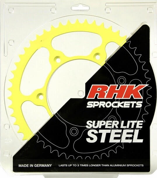 RMZ250/450 RM125/250 SUZUKI RHK SUPER LITE STEEL REAR SPROCKET (YELLOW)